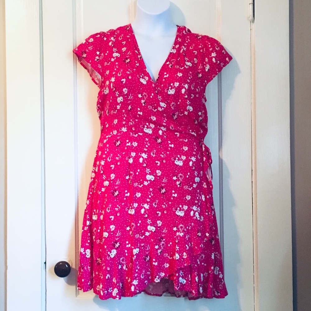 Pink floral wrap dress
